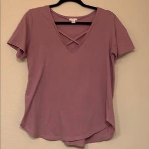 Lavender colored deep v shirt